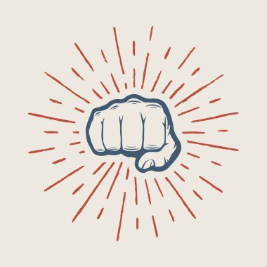 Fist with sunbursts in vintage style  clipart
