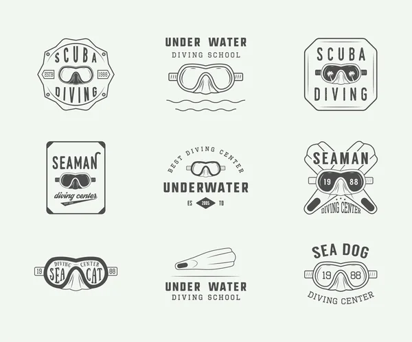 Set of vintage scuba diving logos — Stock Vector