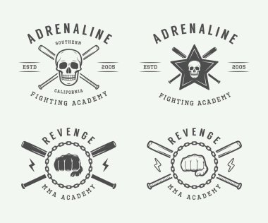 Karışık dövüş sanatları ya da dövüş kulübü logoları, vintage kümesi amblemi