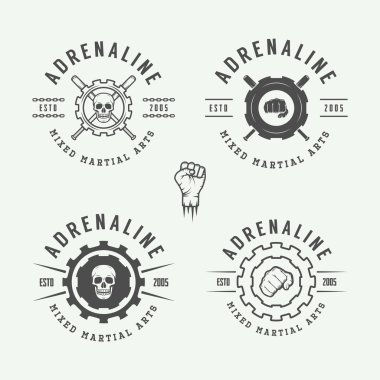 Karışık dövüş sanatları ya da dövüş kulübü logoları, vintage kümesi amblemi