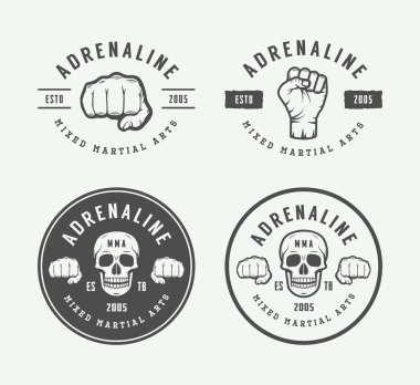 Karışık dövüş sanatları ya da dövüş kulübü logoları, vintage kümesi amblemi