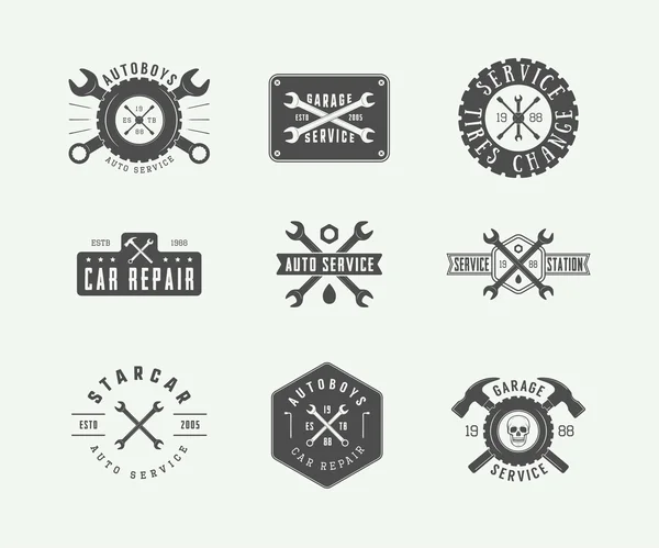 Sada vintage mechanik popisek, emblém, odznak a logo. — Stockový vektor