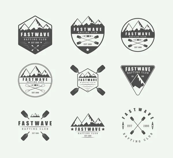 Set of vintage rafting logo, labels and badges. — Stock Vector