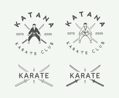 Set of vintage karate or martial arts logo, emblem, badge, label clipart