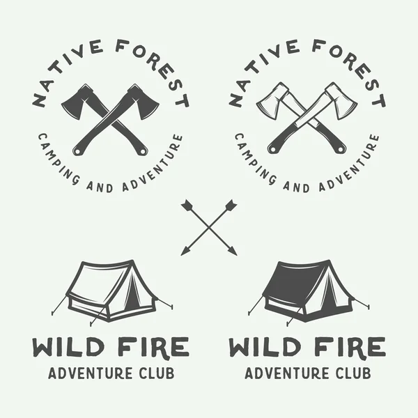 Conjunto de logotipos de camping vintage al aire libre y aventura, insignias — Vector de stock