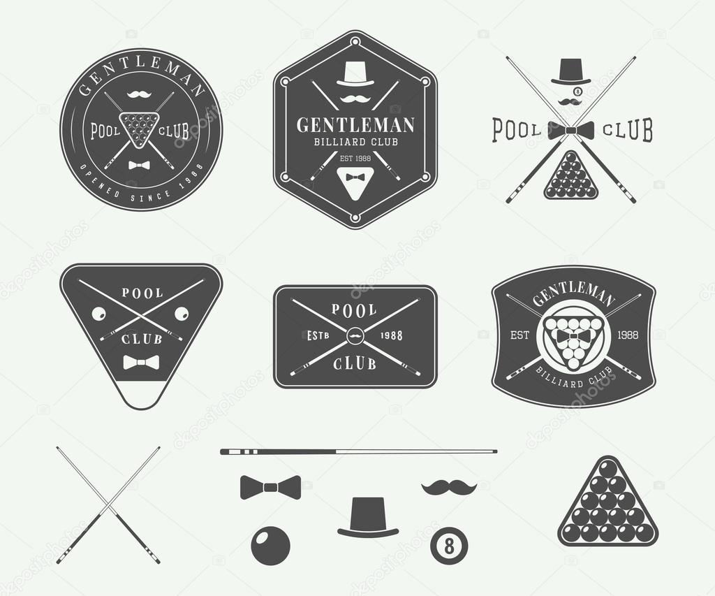 Set of vintage billiard labels, emblems and logos. Graphic Art. Vector illustration