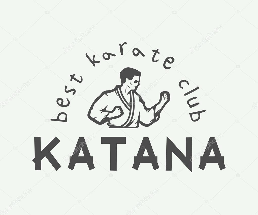 Vintage karate or martial arts logo, emblem, badge, label and design elements. Vector illustration. Graphic Art.