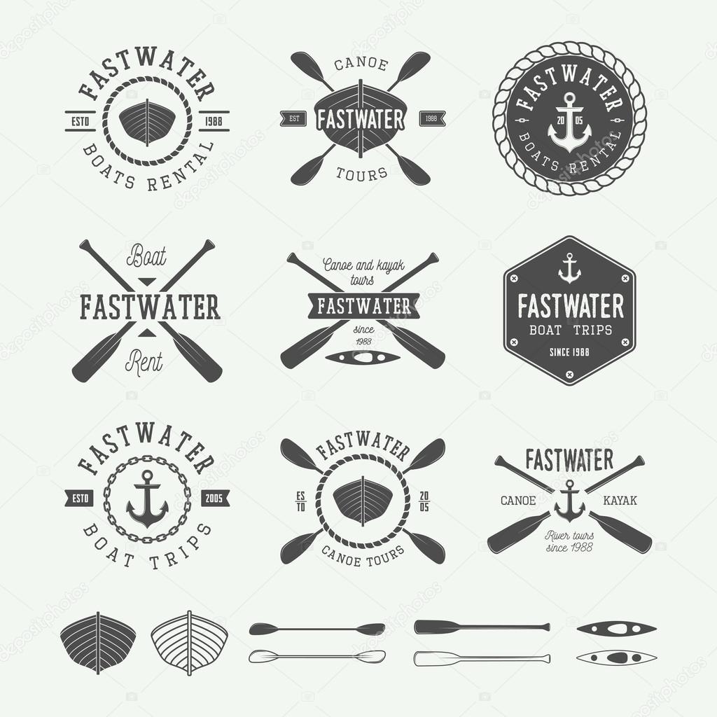 Set of vintage rafting logo, labels and badges. Graphic Art. Vector illustration