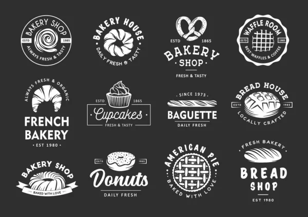 Conjunto Etiquetas Panadería Estilo Vintage Insignias Emblemas Logotipo Ilustración Vectorial — Archivo Imágenes Vectoriales