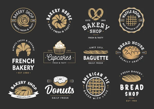 Conjunto Etiquetas Panadería Estilo Vintage Insignias Emblemas Logotipo Ilustración Vectorial — Archivo Imágenes Vectoriales