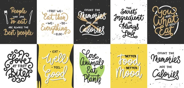 Set Motivational Inspirational Healthy Lifestyle Eating Lettering Posters Decoration Prints — Wektor stockowy