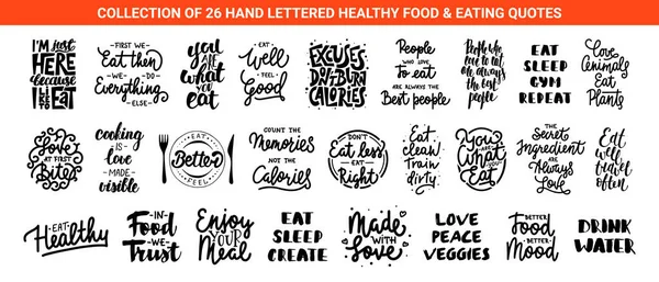 Set Healthy Food Eating Lettering Quotes Posters Decoration Prints Shirt — Stock Vector