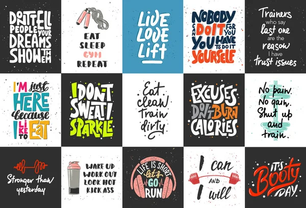 Conjunto Carteles Letras Motivacionales Inspiradoras Decoración Estampados Diseño Camisetas Para — Vector de stock