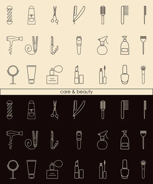 Линейные иконки Care & Beauty для парикмахерской или салона красоты — стоковый вектор