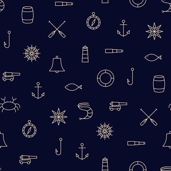 Ship & Sea line icons seamless pattern — Stock Vector