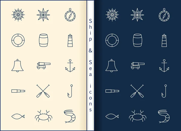 Ship & Sea line icons set — Stock Vector