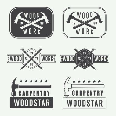 Vintage marangozluk etiketleri, amblem ve logo