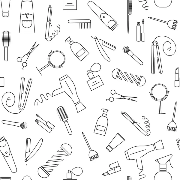 Bakım ve güzellik seamless modeli. Berber Dükkanı doğrusal simgeler.