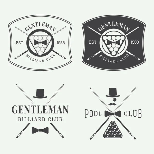 Conjunto de etiquetas de billar vintage, emblemas y logotipos — Vector de stock