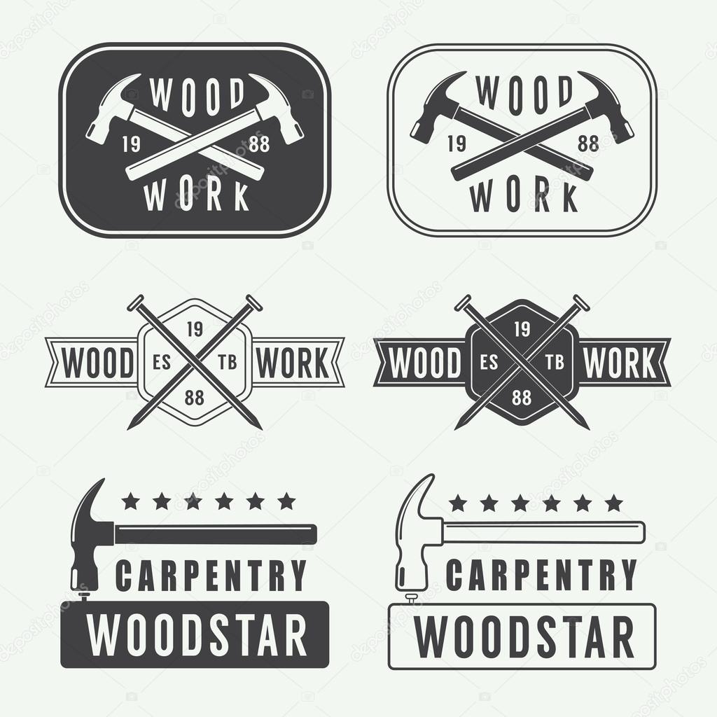 Set of vintage carpentry vector labels, emblems and logo