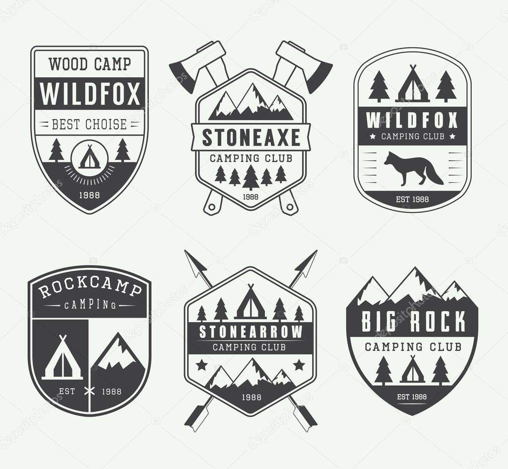 Set of vintage camping vector labels, badges and logos