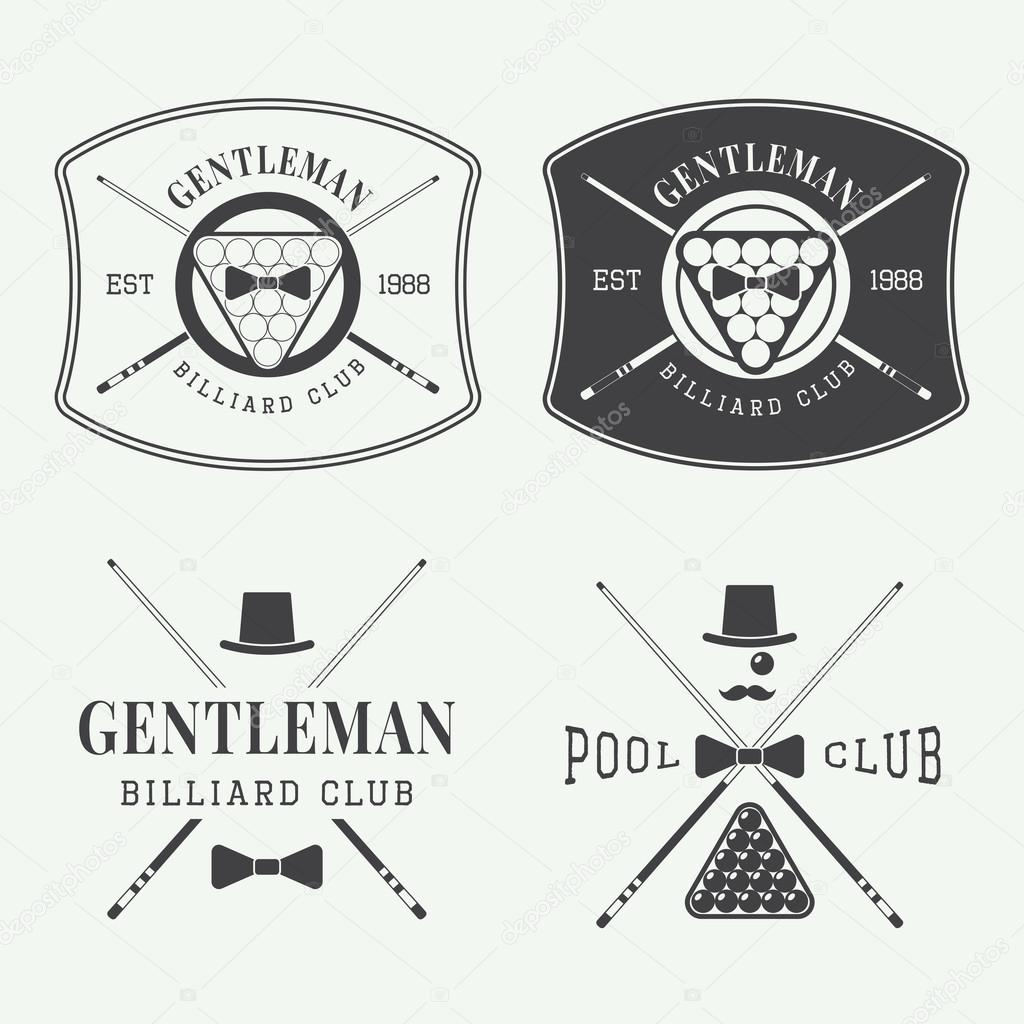 Set of vintage vector billiard labels, emblems and logos