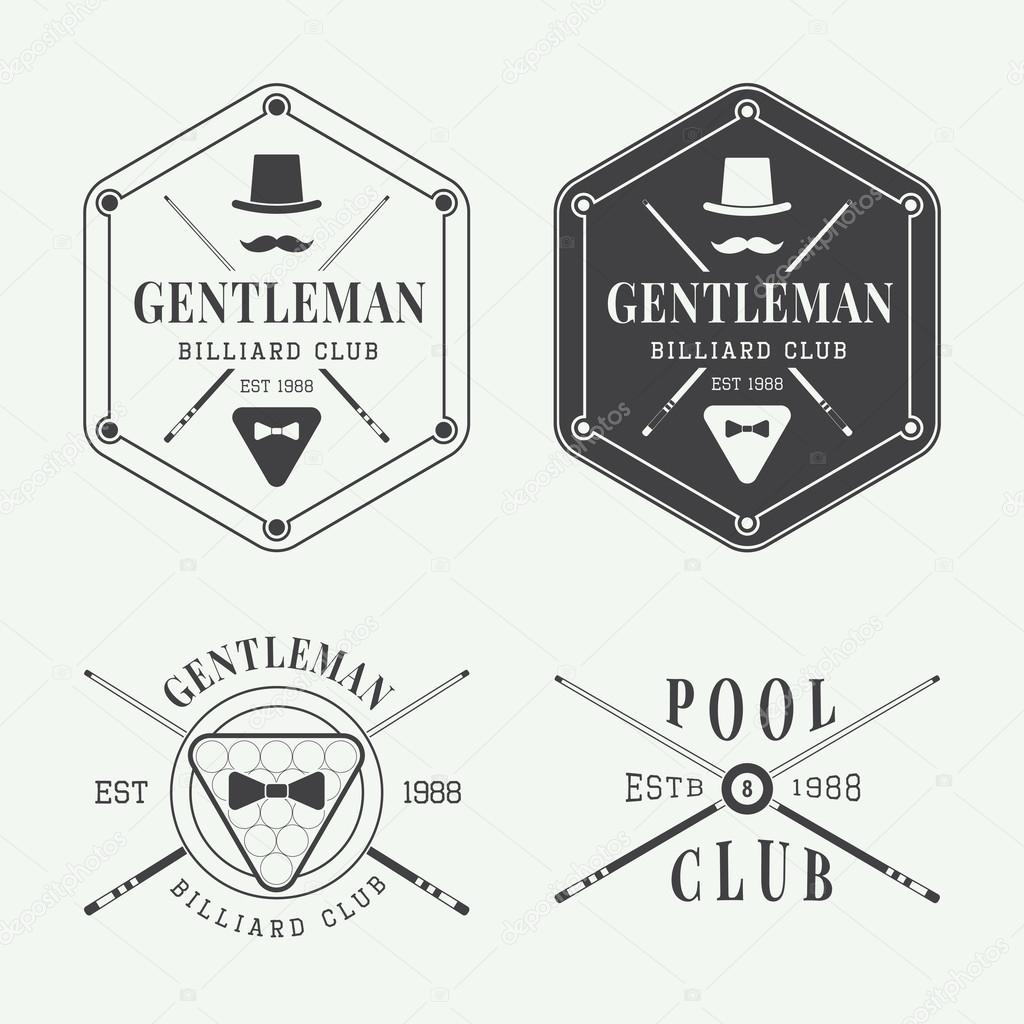 Set of vector vintage billiard labels, emblems and logo