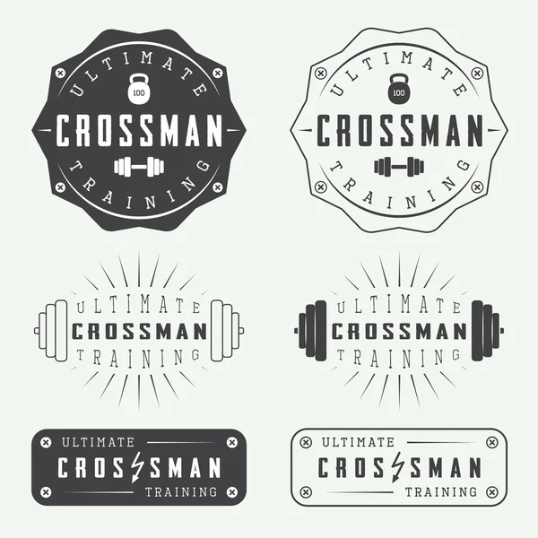 Set of gym logos, labels, badges and elements in vintage style — Stock Vector