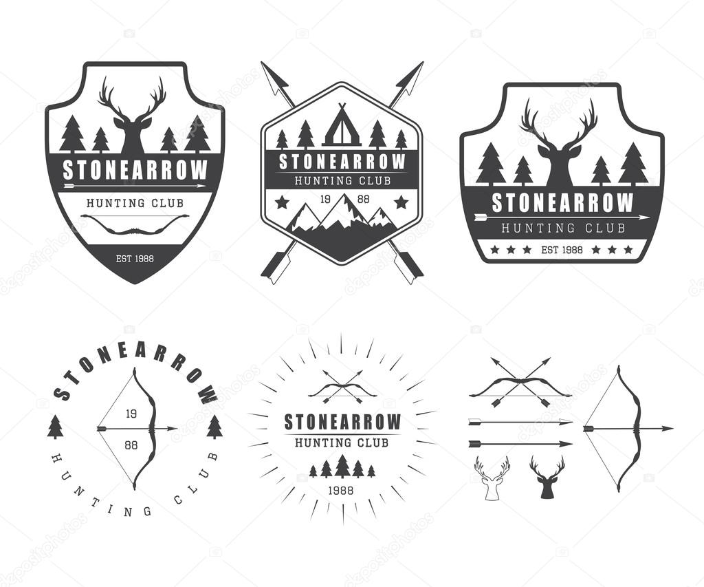 Set of vintage hunting vector labels, logo, badges and design elements