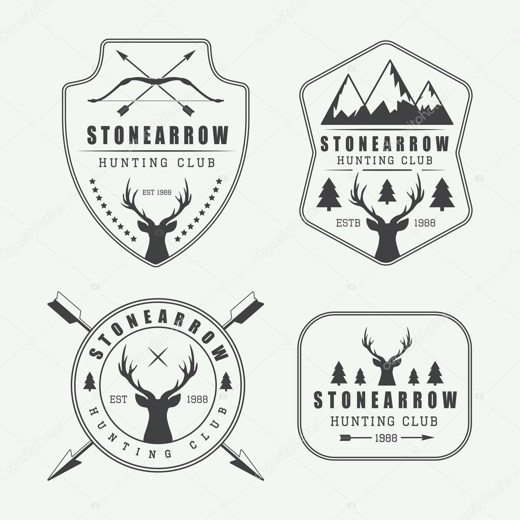 Set of vector vintage hunting labels, logos and badges