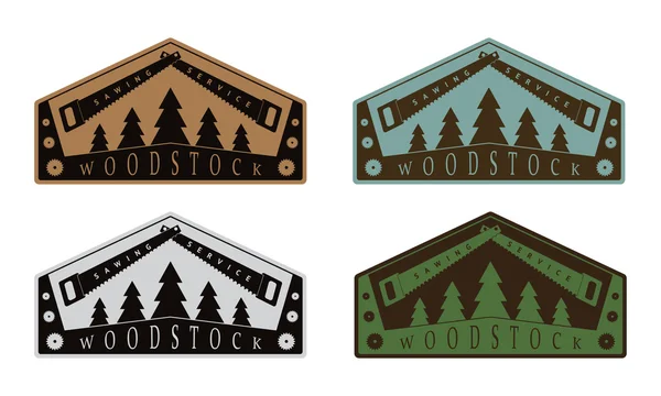 Set of color wood badges in vintage style — Stock Vector