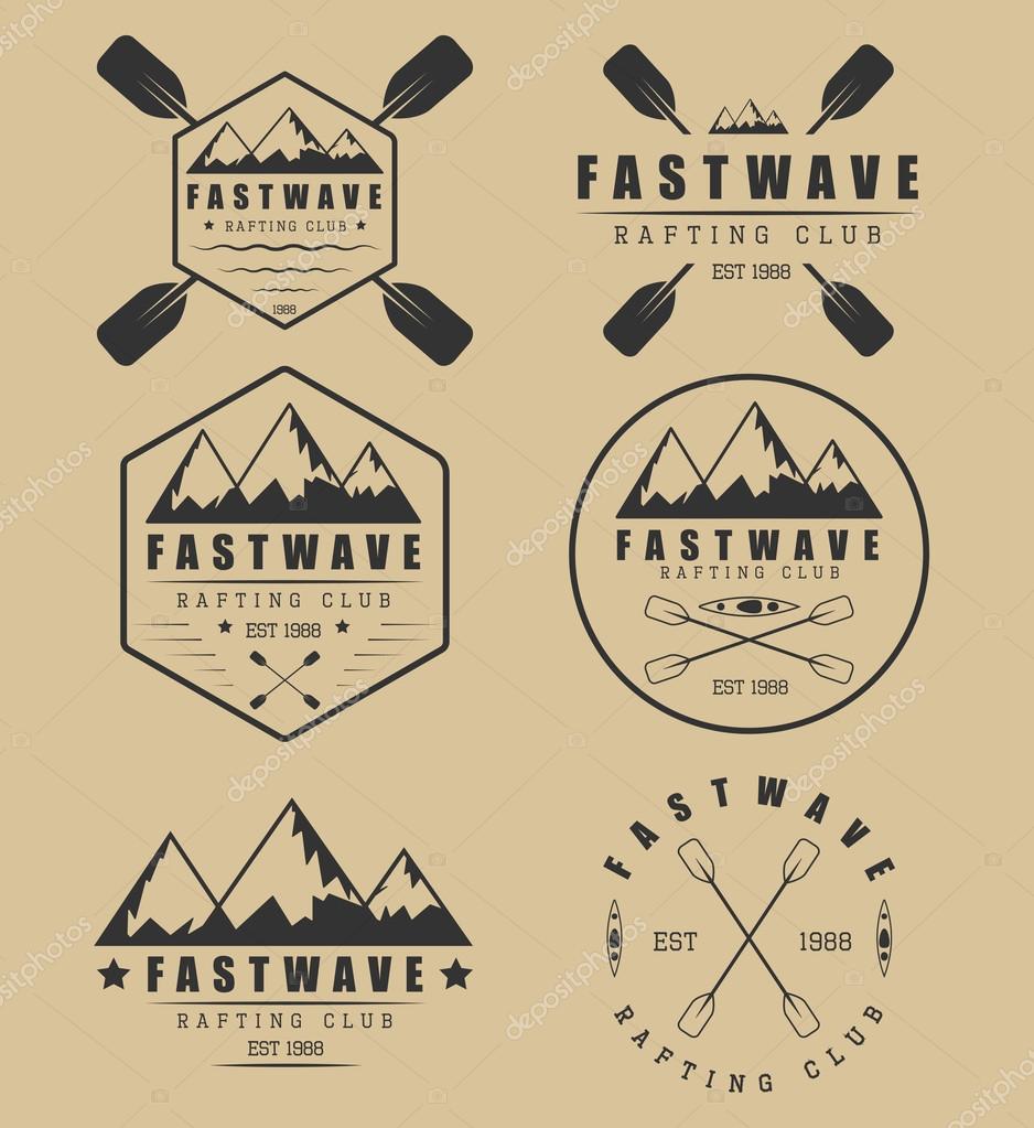 Set if vintage rafting vector logo, labels and badges