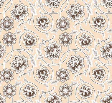 Asya süsleme çiçekli bej renkli arka plan üzerinde. Seamless modeli