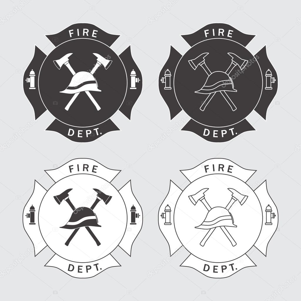 Fire department logo with helmet and axes