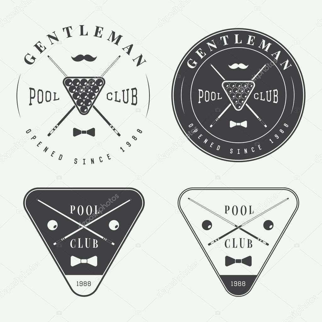 Set of vintage billiard vector labels, emblems and logo