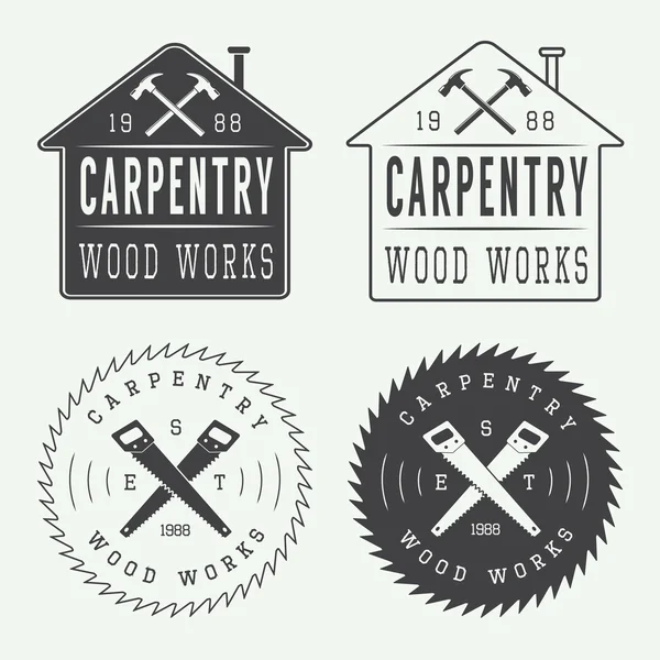 Set of vintage carpentry labels, emblems and logo — Stock Vector