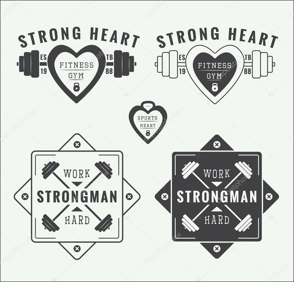 Set of vintage gym vector logos, labels and emblems