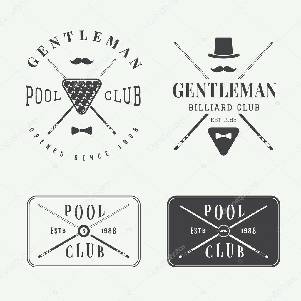 Set of vintage billiard vector labels, emblems and logos