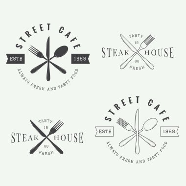 Vintage Restoran logosu, rozet ve amblemi