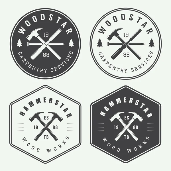 Vintage marangozluk ve mekanik etiketleri, amblem ve logo