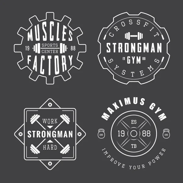 Set of gym logos, labels and slogans in vintage style — Stock Vector