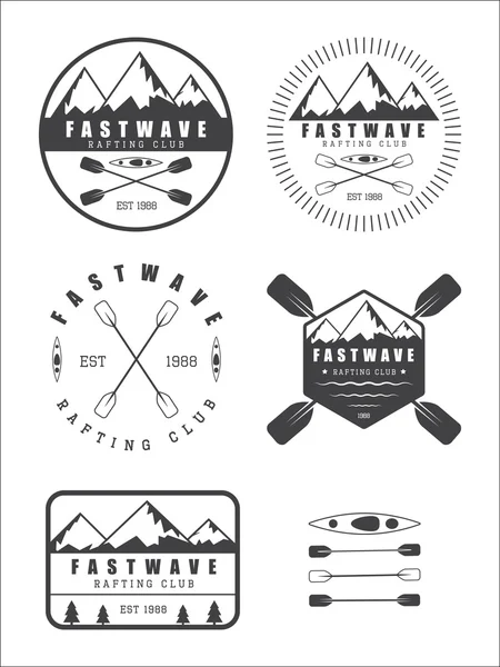 Conjunto si logotipo de rafting vintage, etiquetas e insignias — Vector de stock