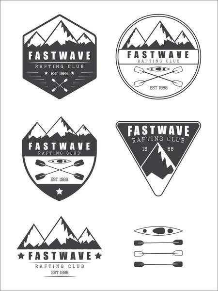 Conjunto si logotipo de rafting vintage, etiquetas e insignias — Vector de stock