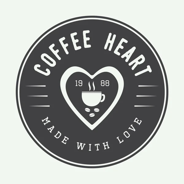Vintage-Kaffee-Logo, Etikett oder Emblem mit inspirierendem Zitat "made with love" — Stockvektor