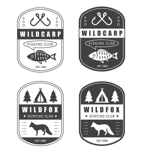 Conjunto de caça vintage e logotipo da pesca — Vetor de Stock