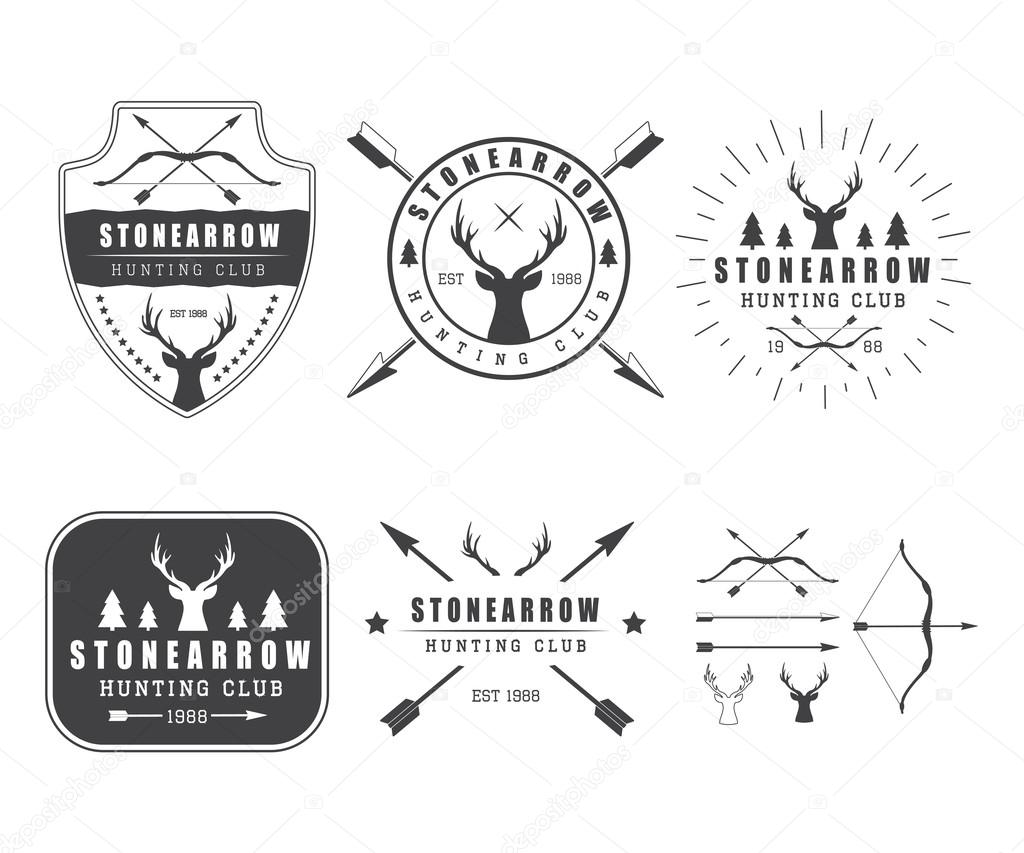 Set of vintage hunting vector labels, logo, badge and design elements