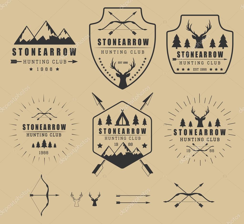 Set of vintage hunting vector logos, labels, badges and elements