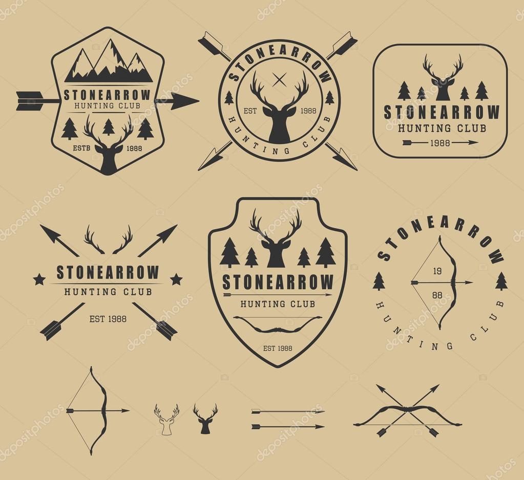 Set of vintage hunting vector logos, labels, badges and elements
