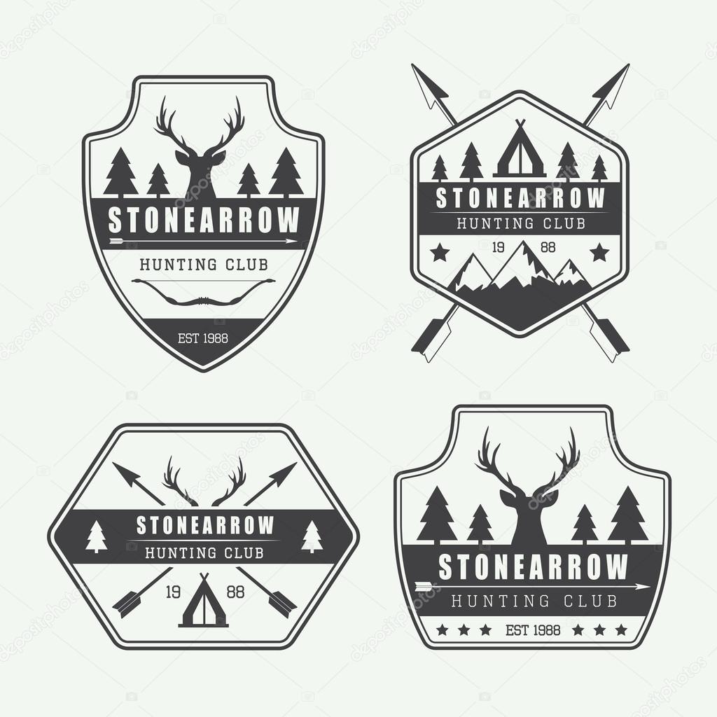 Set of vintage hunting vector labels, logos and badges