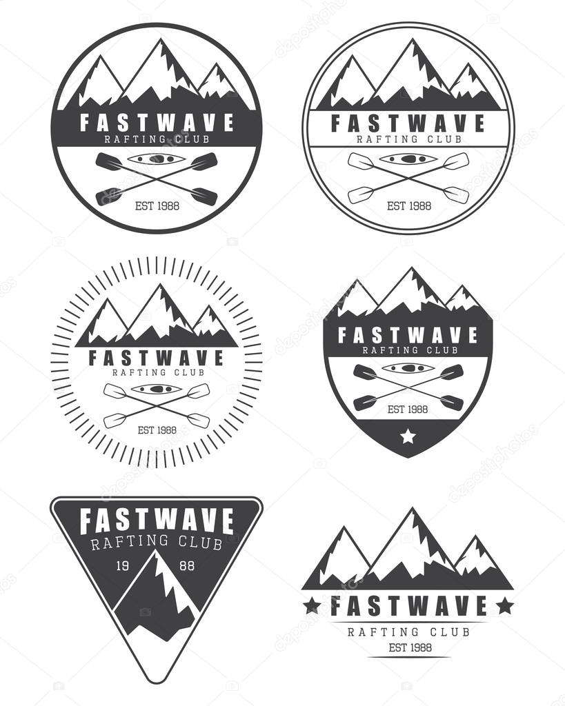 Set if vintage rafting vector logo, labels and badges